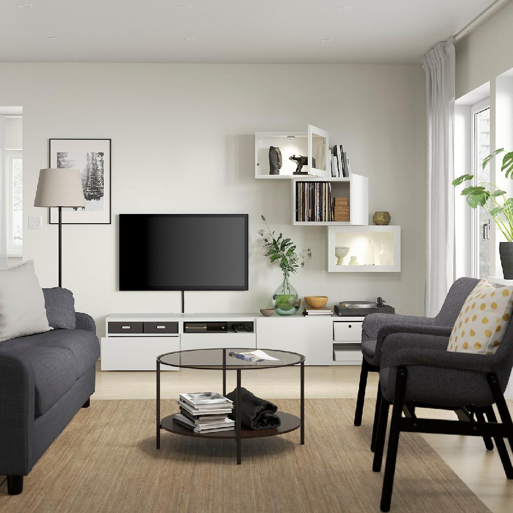 IKEA BESTÅ Combinazione TV/ante A Vetro Bianco/Lappviken Vetro Trasparente Bianco 240x42x190 Cm