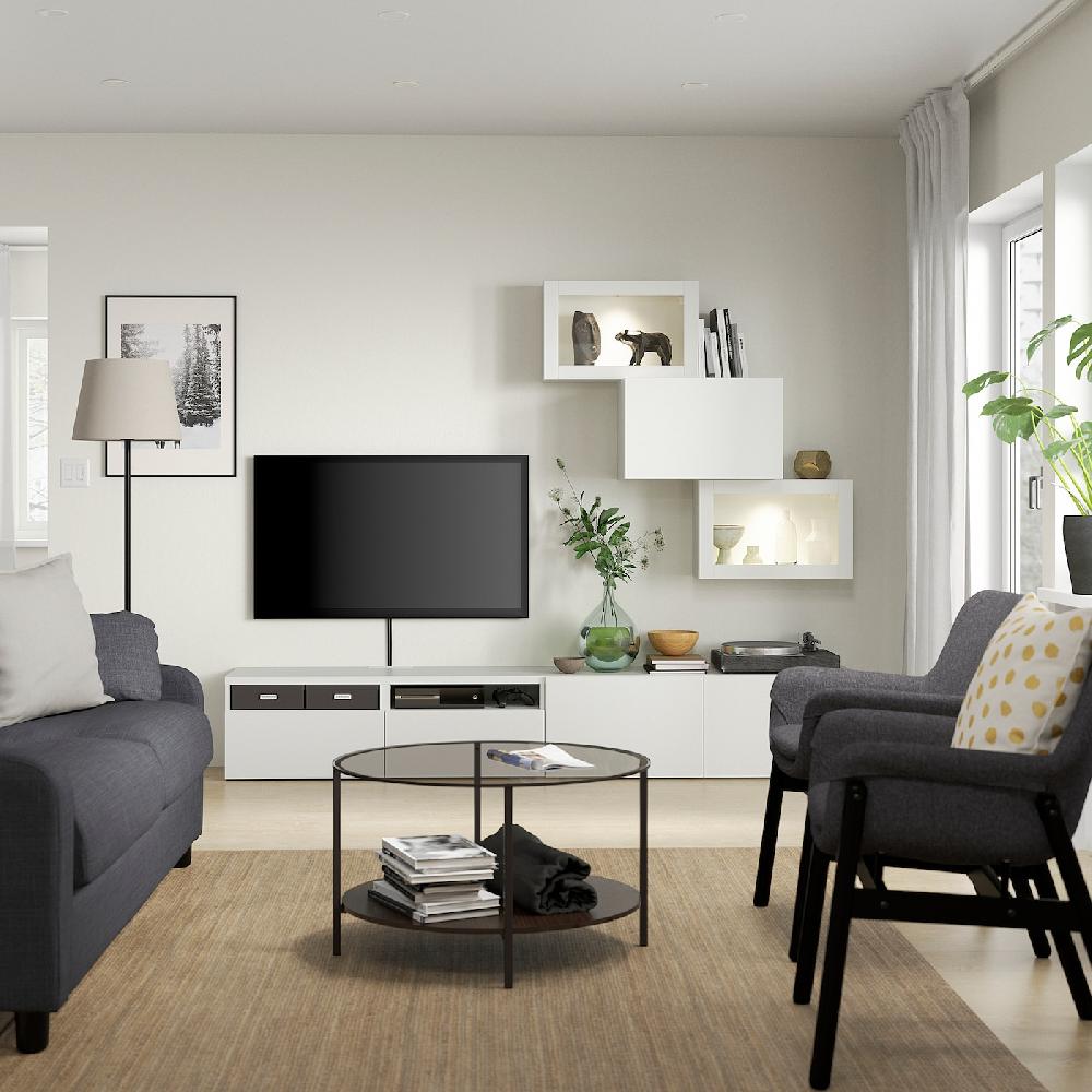 IKEA BESTÅ Combinazione TV/ante A Vetro Bianco/Lappviken Vetro Trasparente Bianco 240x42x190 Cm