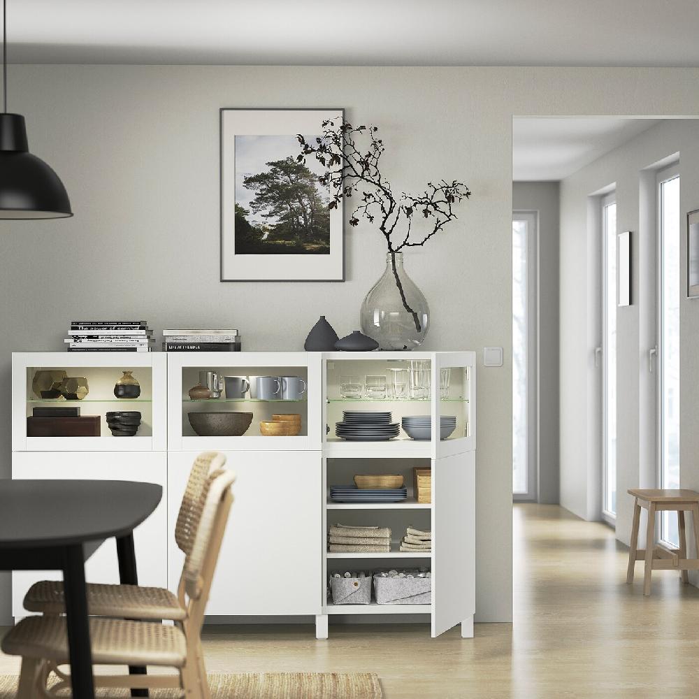 IKEA BESTÅ Mobile Con Ante Bianco Lappviken/Sindvik Vetro Trasparente Bianco 180x42x112 Cm