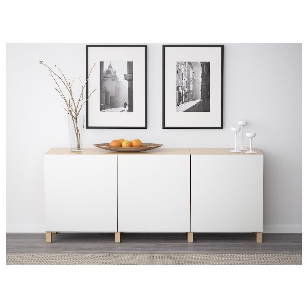 IKEA BESTÅ Mobile Con Ante Effetto Rovere Con Mordente Bianco/Lappviken Bianco 180x42x74 Cm