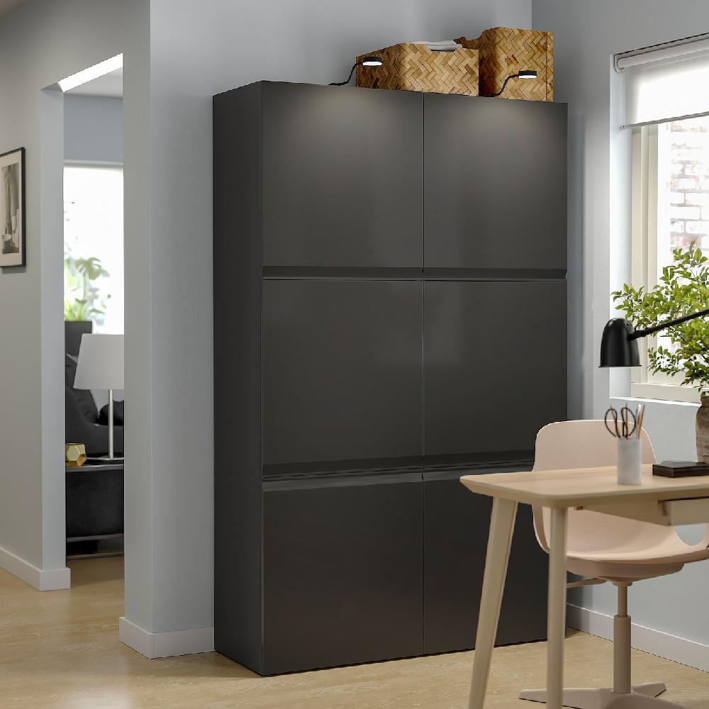IKEA BESTÅ Mobile Con Ante Marrone-nero/Hammarsmed Antracite 120x42x193 Cm
