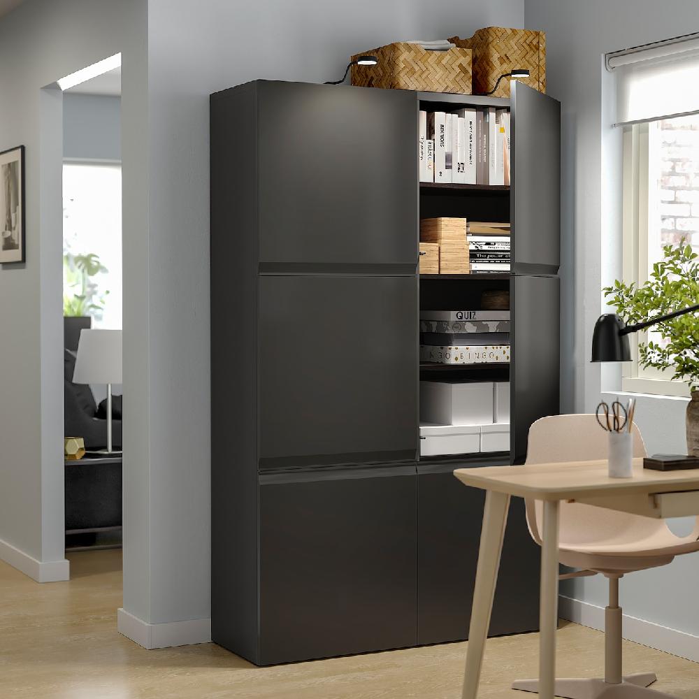IKEA BESTÅ Mobile Con Ante Marrone-nero/Hammarsmed Antracite 120x42x193 Cm