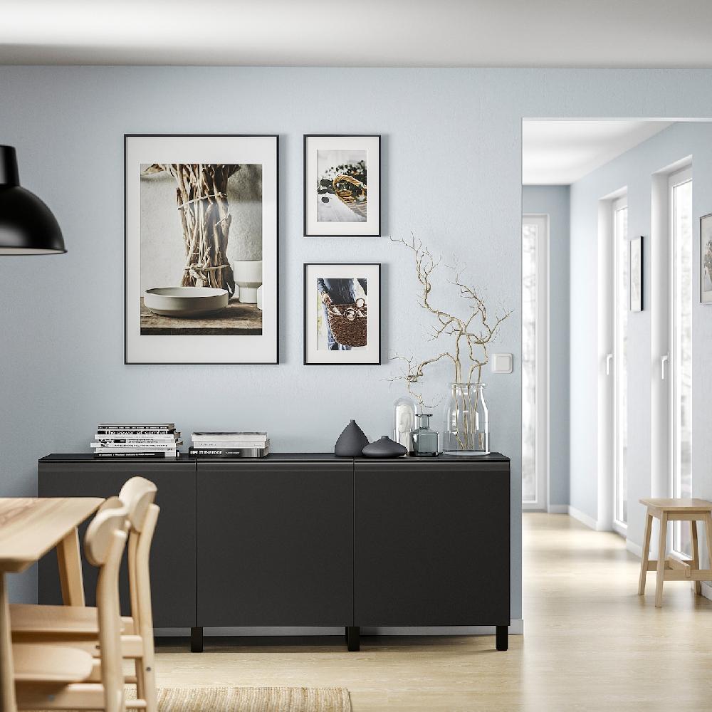 IKEA BESTÅ Mobile Con Ante Marrone-nero/Hammarsmed/Stubbarp Antracite 180x42x74 Cm