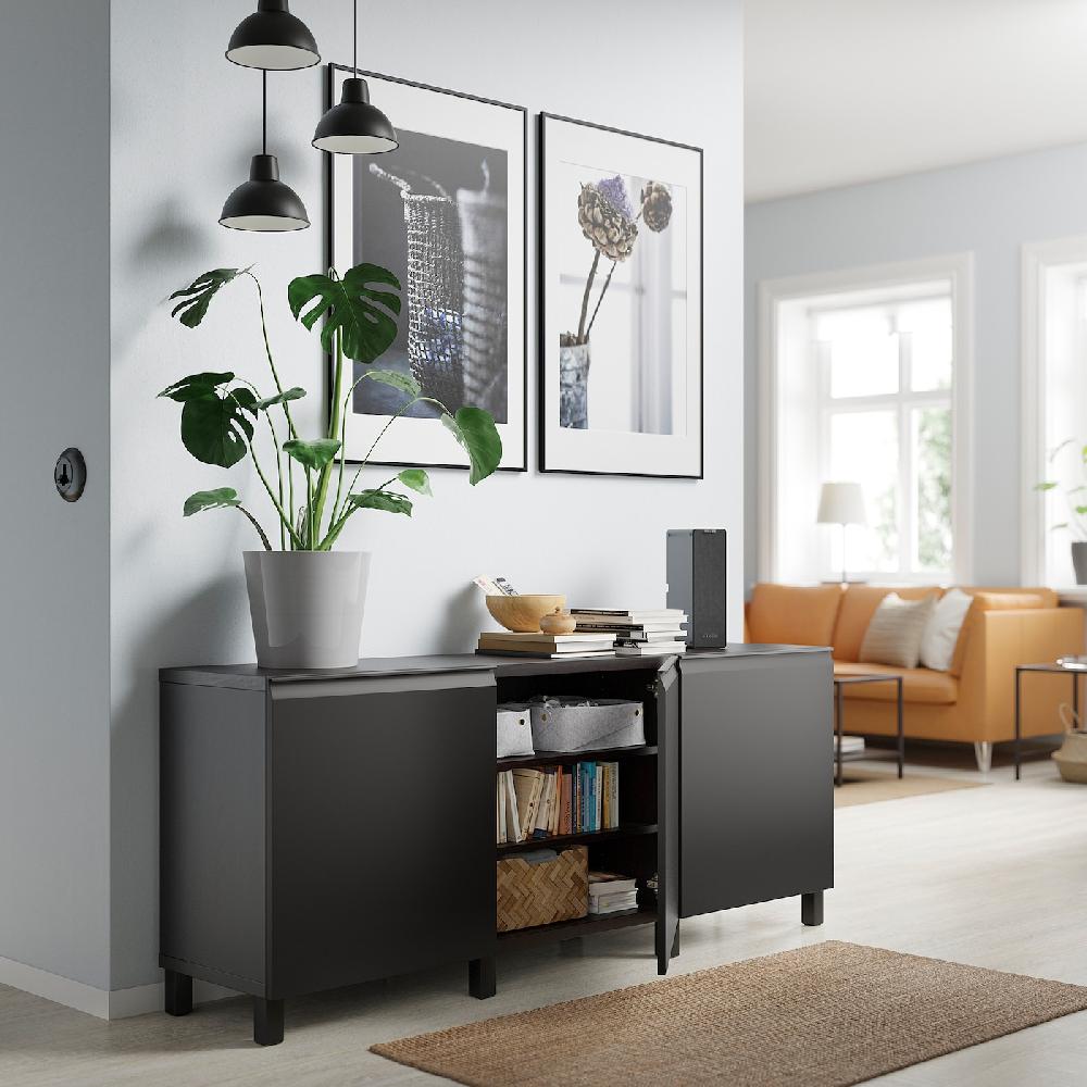 IKEA BESTÅ Mobile Con Ante Marrone-nero/Hammarsmed/Stubbarp Antracite 180x42x74 Cm