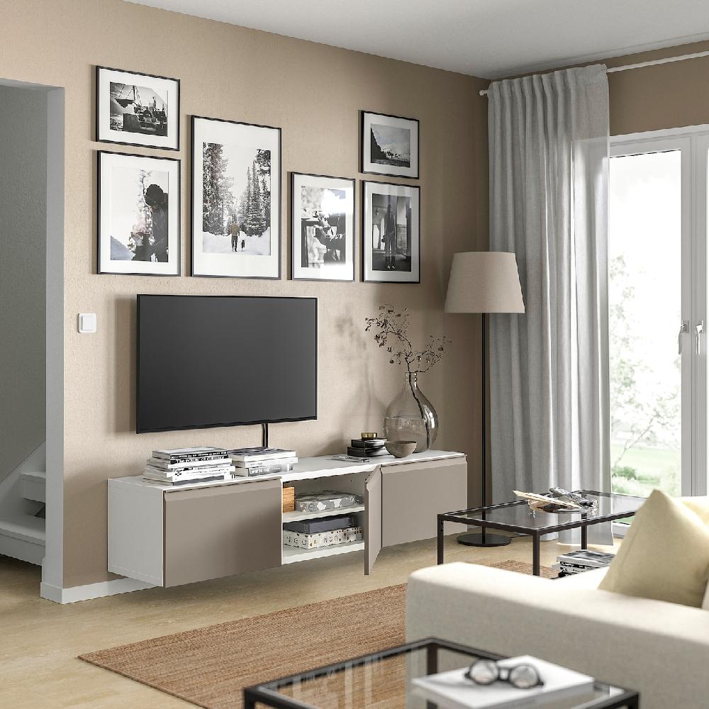 IKEA BESTÅ Mobile TV Con Ante Bianco/Hammarsmed Beige 180x42x38 Cm