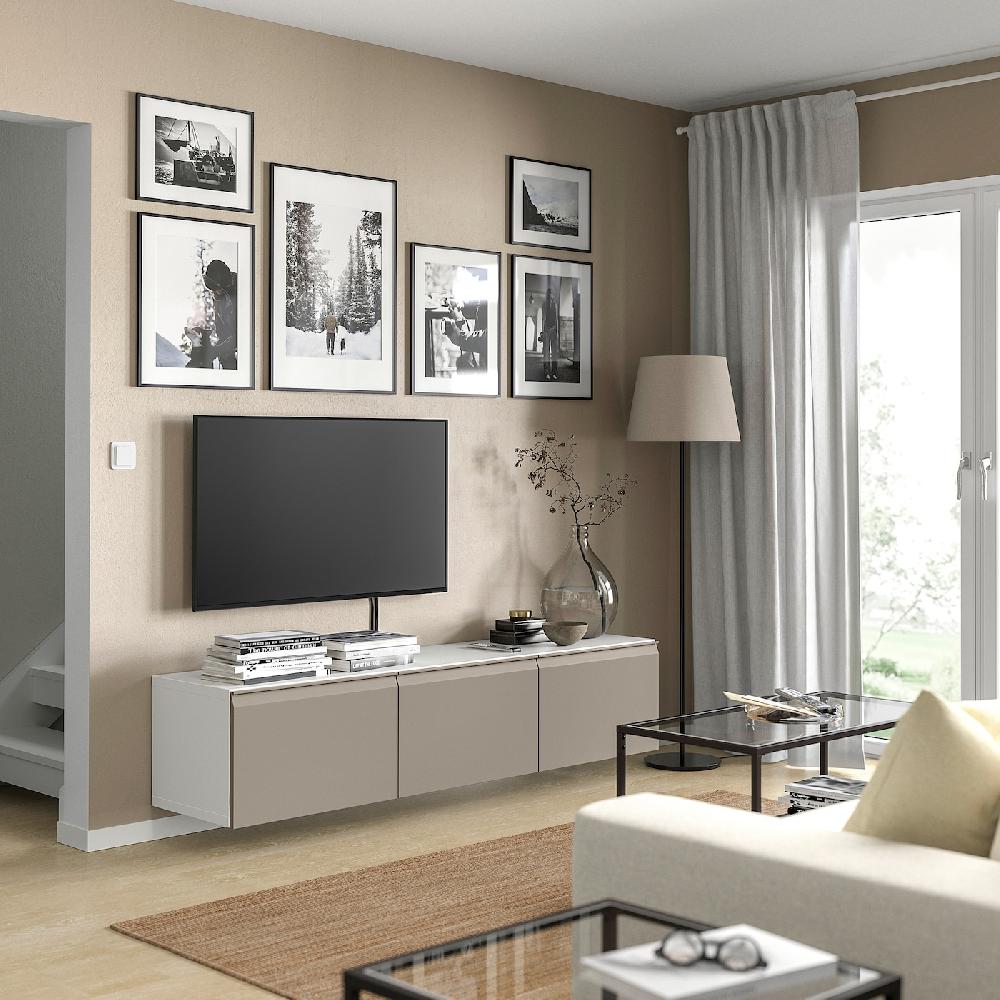 IKEA BESTÅ Mobile TV Con Ante Bianco/Hammarsmed Beige 180x42x38 Cm