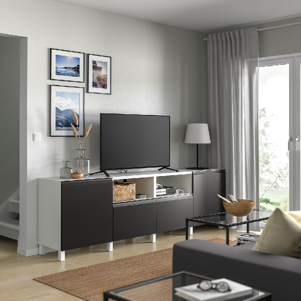 IKEA BESTÅ Mobile TV Con Ante E Cassetti Bianco/Hammarsmed/Stubbarp Antracite 240x42x74 Cm
