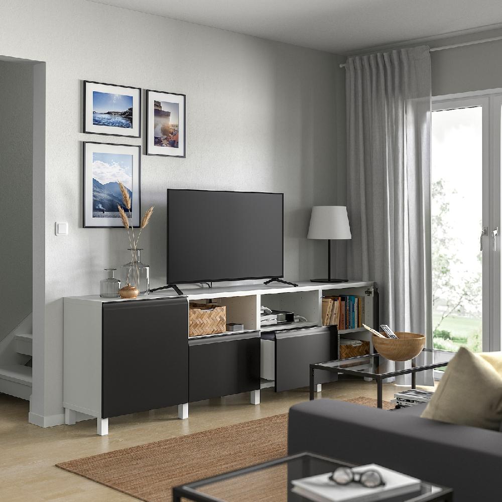 IKEA BESTÅ Mobile TV Con Ante E Cassetti Bianco/Hammarsmed/Stubbarp Antracite 240x42x74 Cm