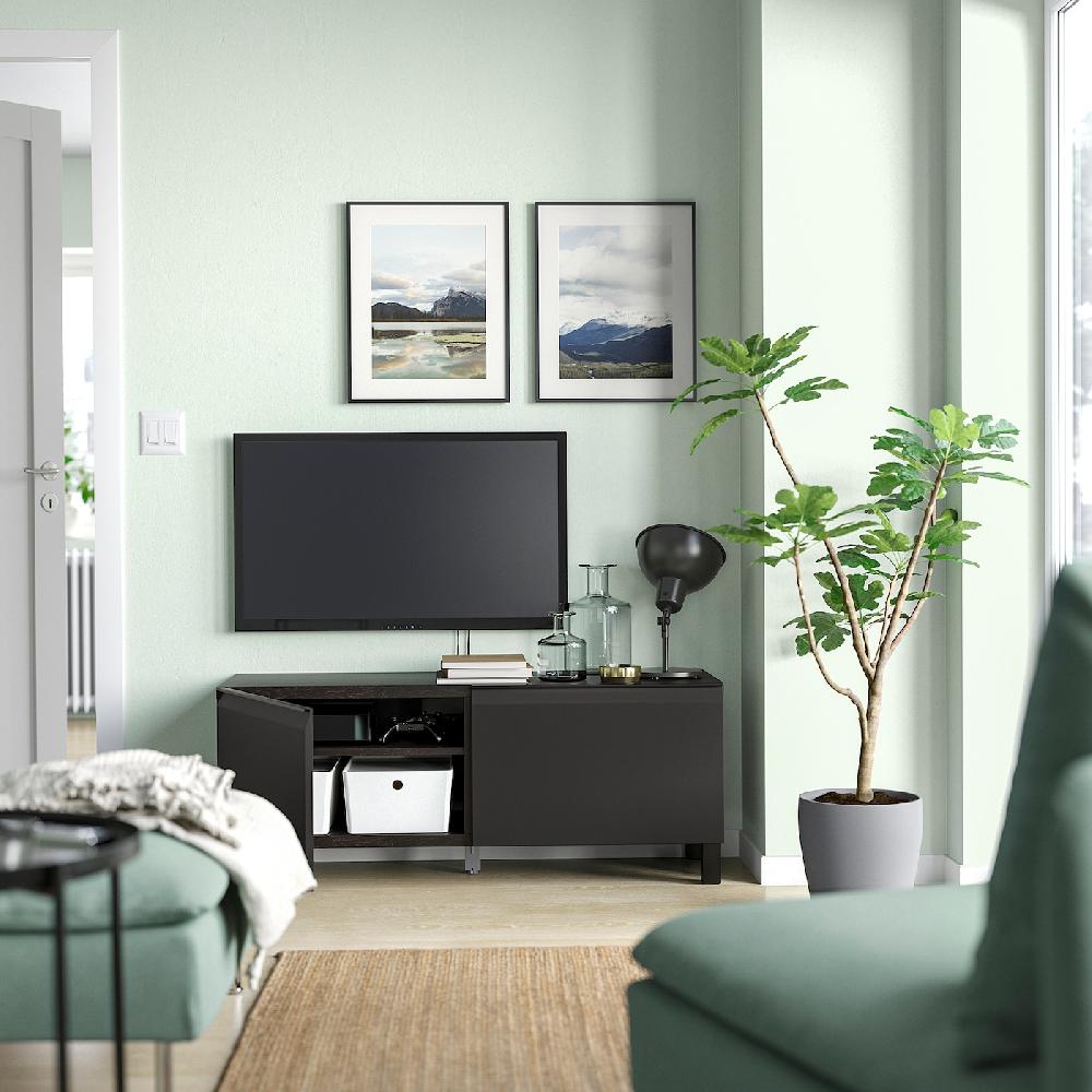 IKEA BESTÅ Mobile TV Con Ante Marrone-nero/Hammarsmed/Stubbarp Antracite 120x42x48 Cm