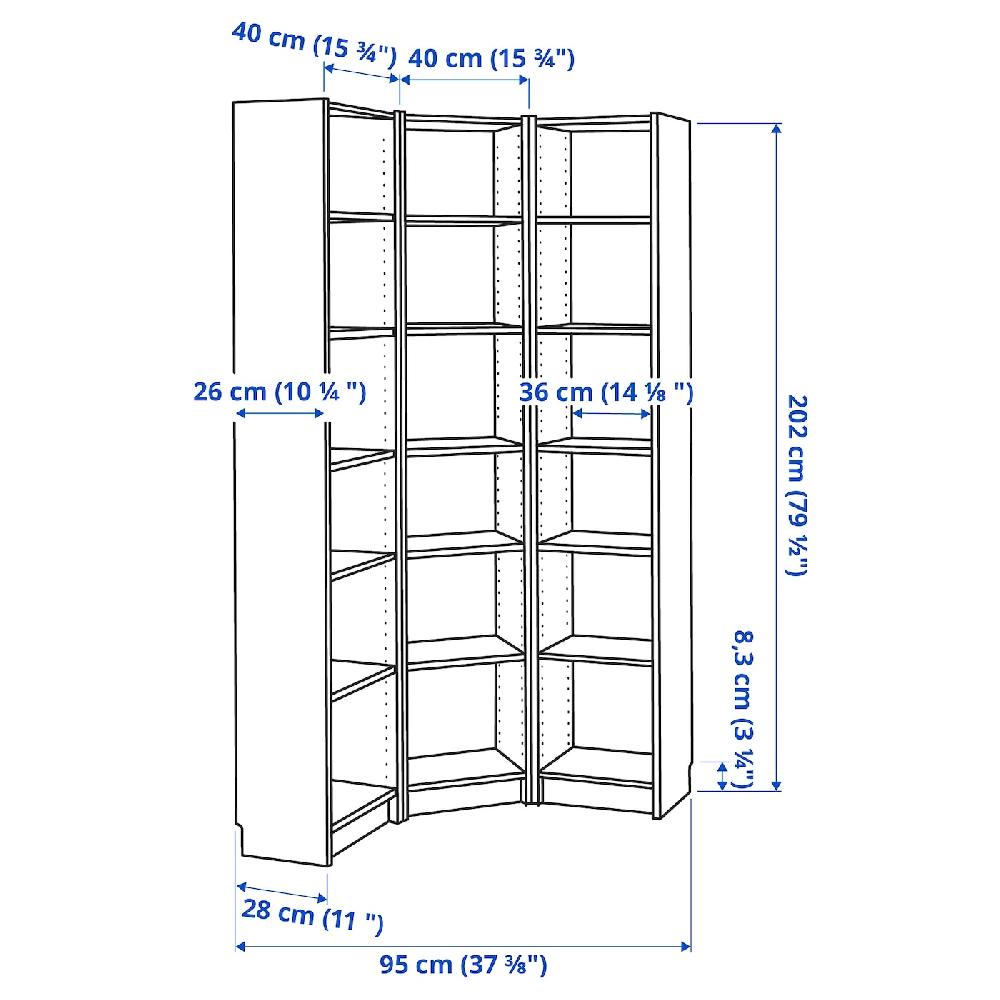 IKEA BILLY Combinazione Di Librerie/angolare Bianco 95/95x28x202 Cm