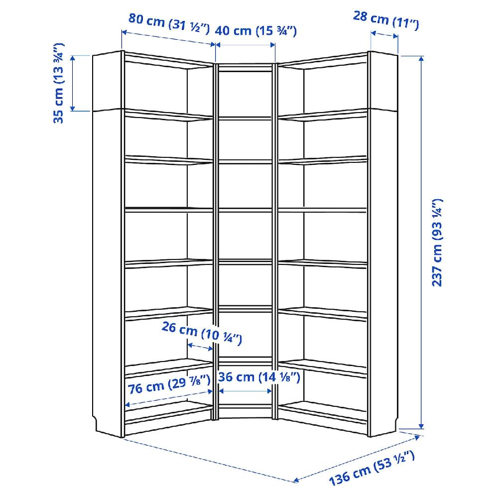 IKEA BILLY Combinazione Libreria Ang/elem Supp Bianco 136/136x28x237 Cm
