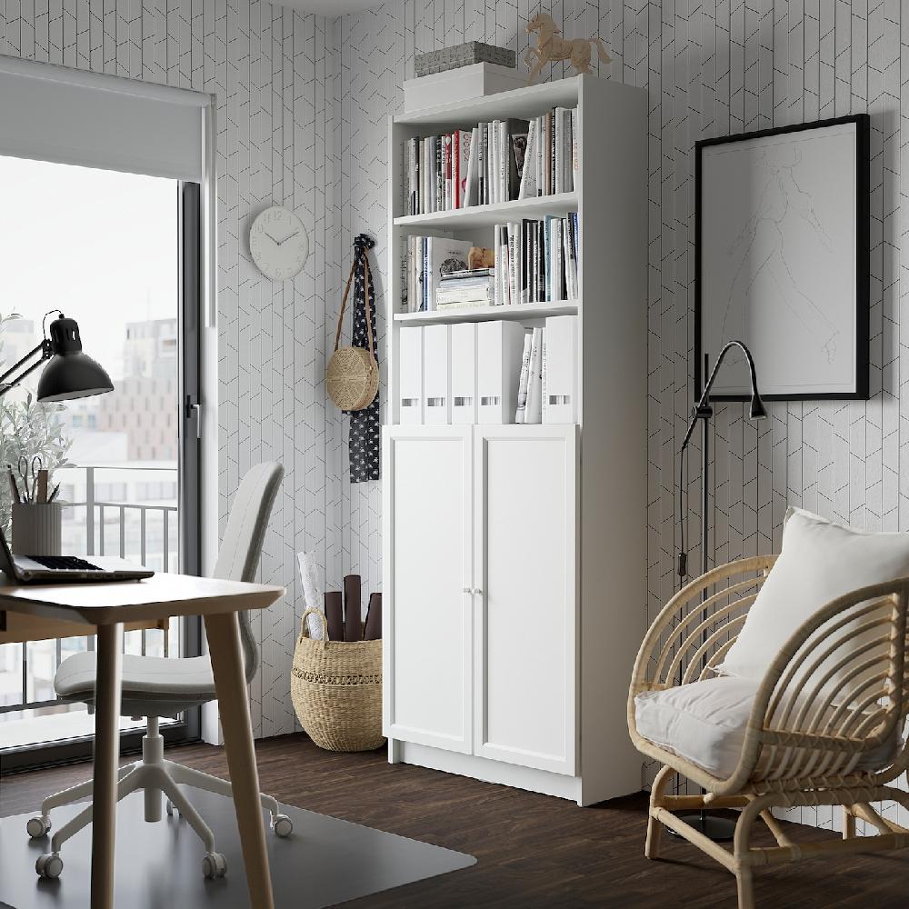 IKEA BILLY / OXBERG Libreria Con Ante Bianco 80x30x202 Cm