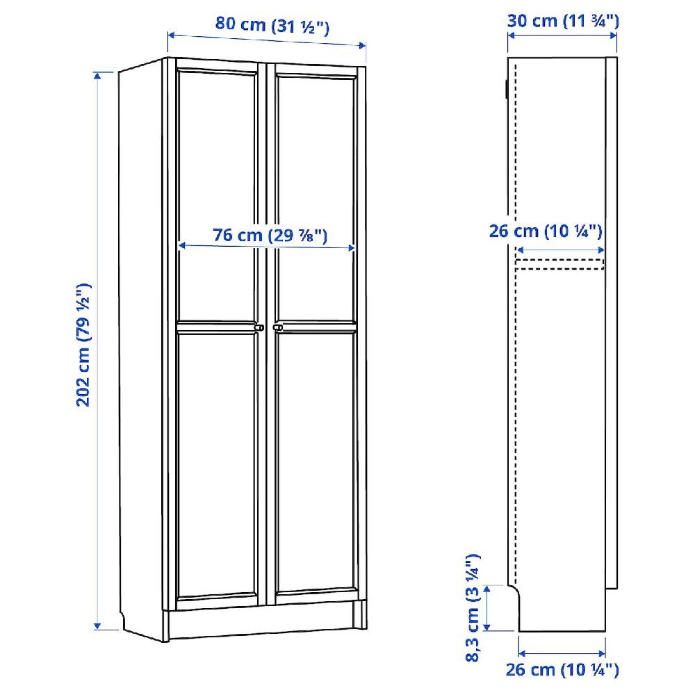 IKEA BILLY / OXBERG Libreria Con Ante Bianco 80x30x202 Cm