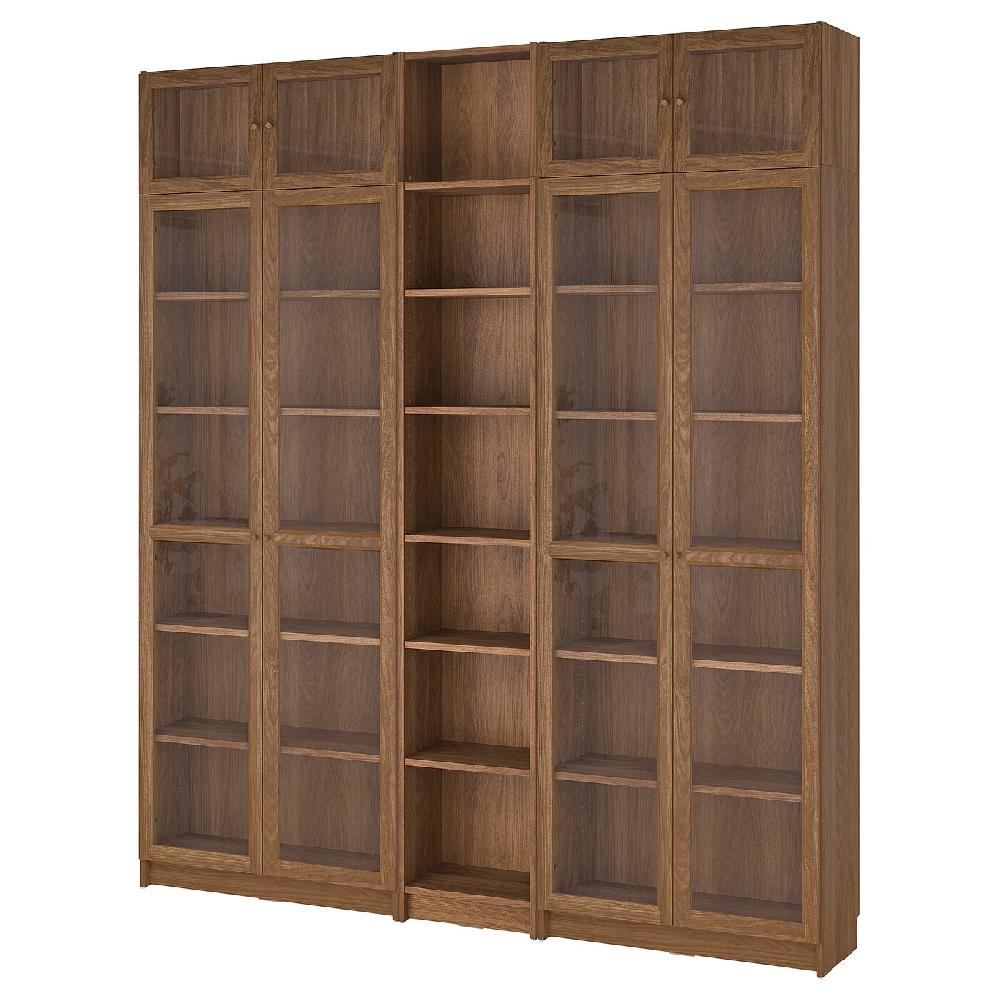 IKEA BILLY / OXBERG Libreria con ante vetro/elem suppl marrone effetto noce 200x30x237 cm