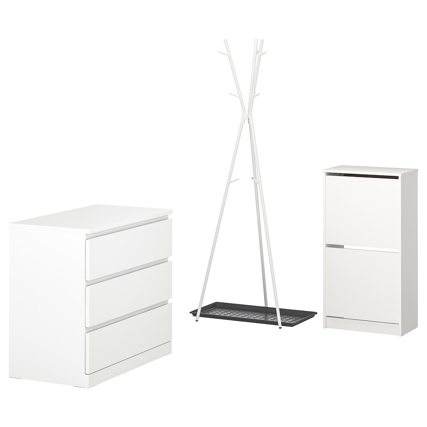 IKEA BISSA / EKRAR Set mobili ingresso 4 pezzi bianco/grigio