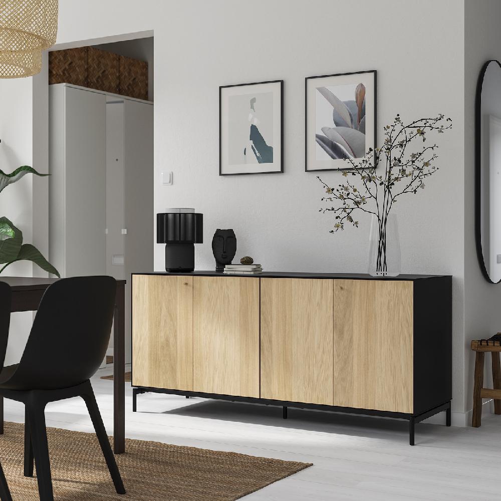 IKEA BOASTAD Buffet Nero/impiallacciatura Di Rovere 161x52x75 Cm