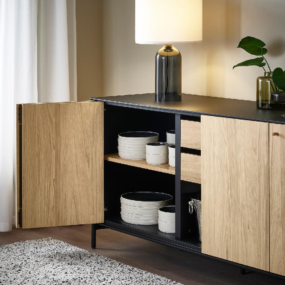 IKEA BOASTAD Buffet Nero/impiallacciatura Di Rovere 161x52x75 Cm