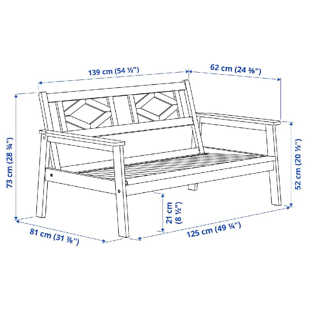 IKEA BONDHOLMEN Divano A 2 Posti Da Esterno Bianco/beige 139x81x73 Cm