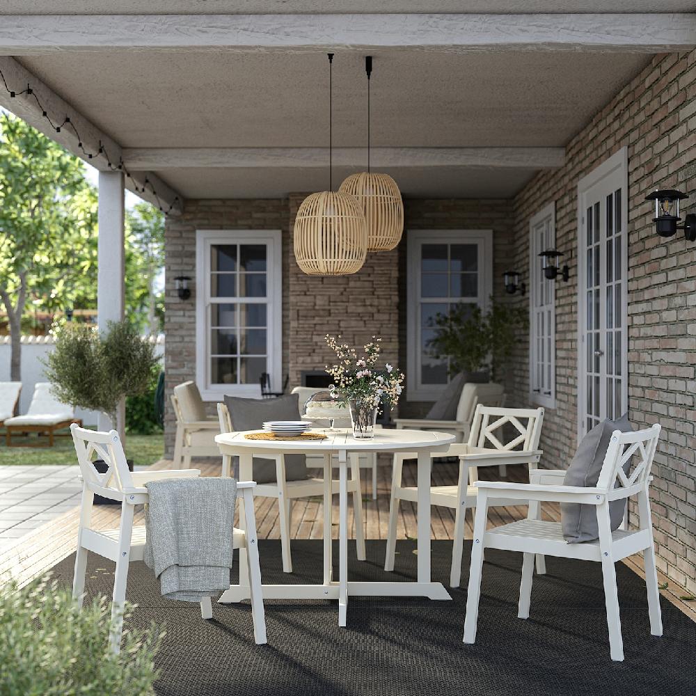 IKEA BONDHOLMEN Tavolo+4 Sedie Braccioli Giardino Bianco/beige
