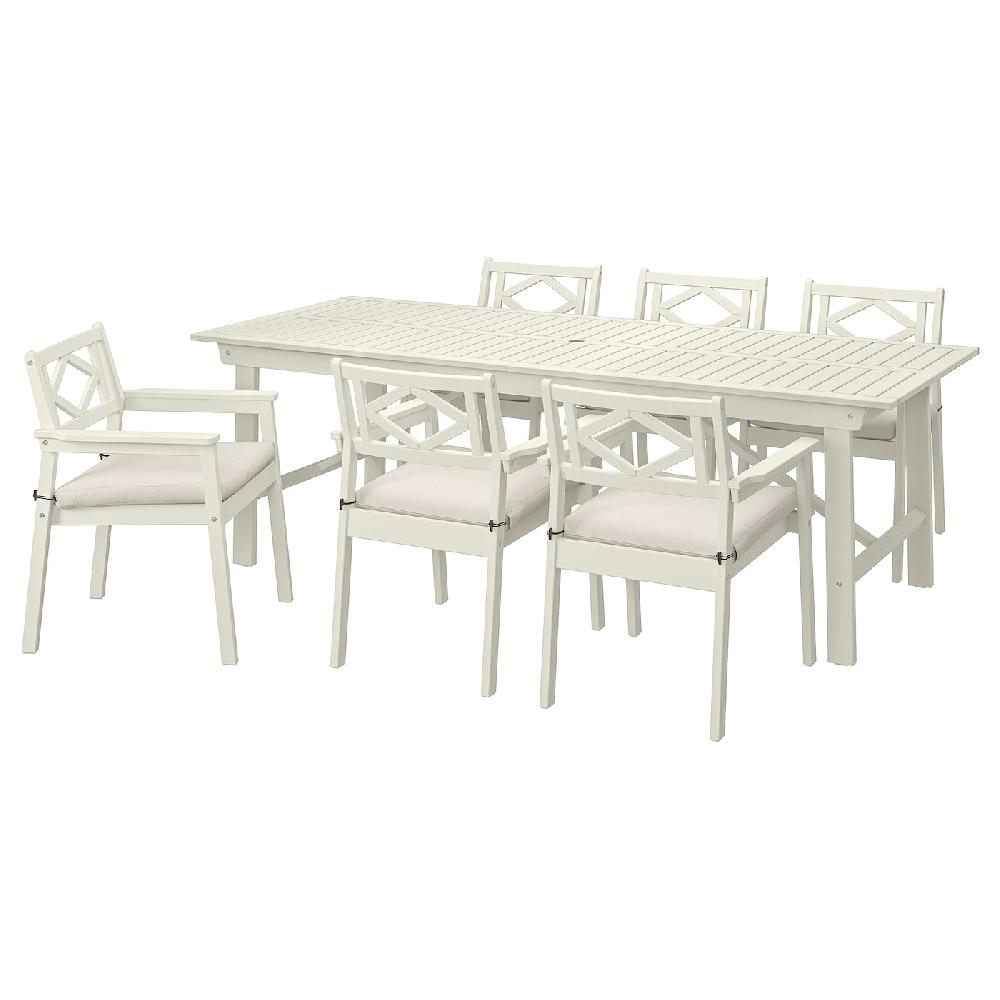 IKEA BONDHOLMEN Tavolo+6 sedie braccioli giardino bianco/beige/Frösön/Duvholmen beige