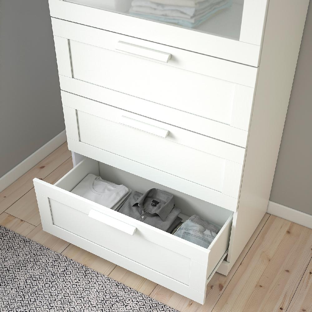 IKEA BRIMNES Cassettiera Con 4 Cassetti Bianco/vetro Smerigliato 78x124 Cm