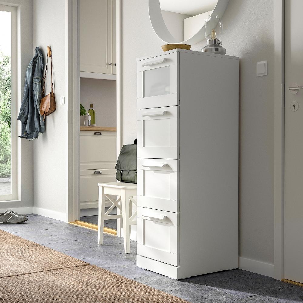 IKEA BRIMNES Cassettiera Con 4 Cassetti Bianco/vetro Smerigliato 39x124 Cm