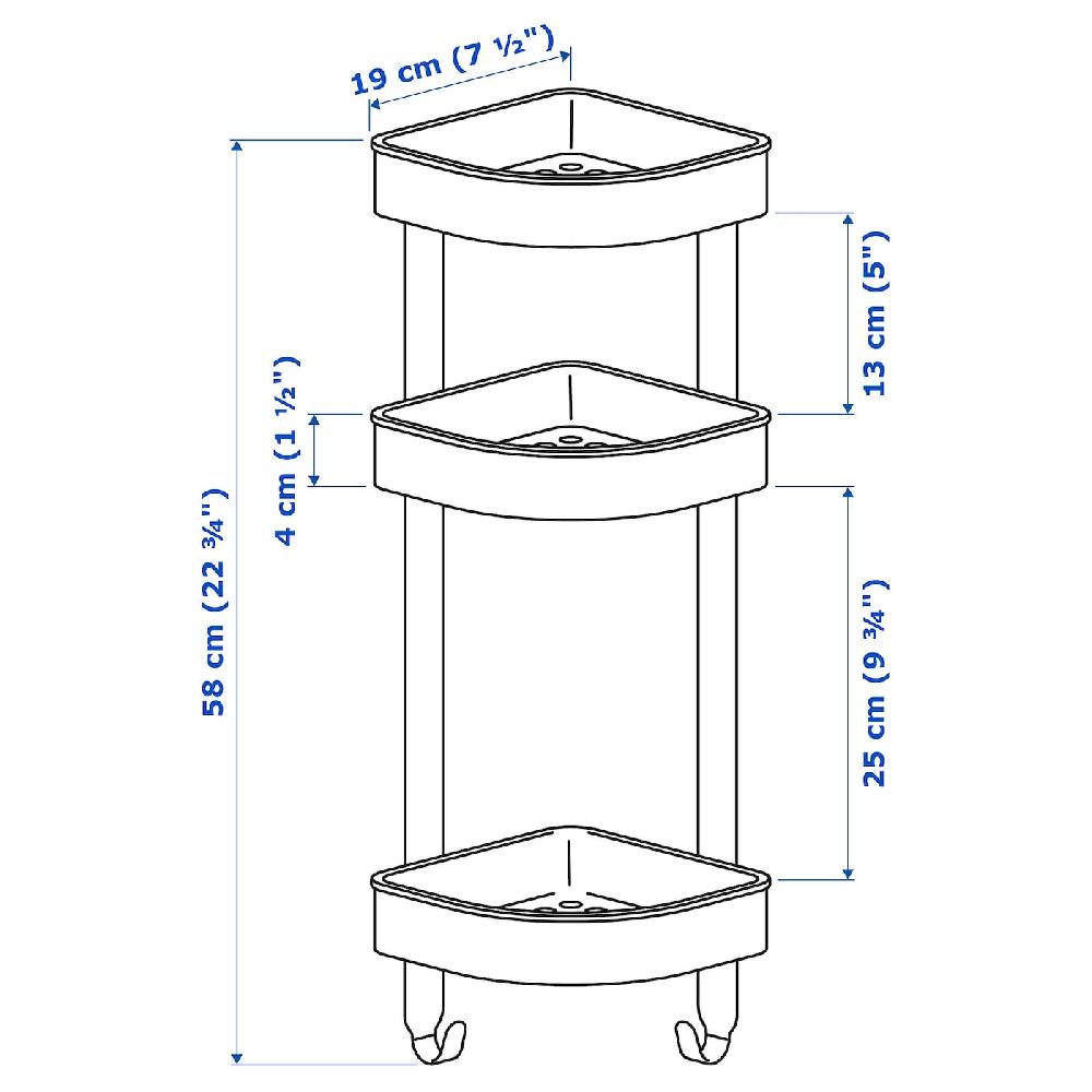IKEA BROGRUND Scaffale Angolare Pensile Inox 19x58 Cm