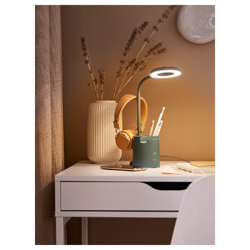 IKEA BRUNBÅGE Lampada Da Lavoro A LED Con Contenitore Intensità Luminosa Regolabile/turchese