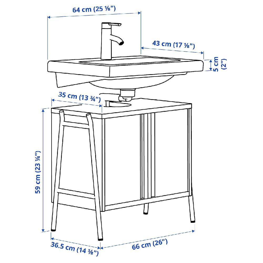 IKEA BYASJÖN / TVÄLLEN Mobile Lavabo/ante/lavabo/miscelat Effetto Rovere 66x37x59 Cm