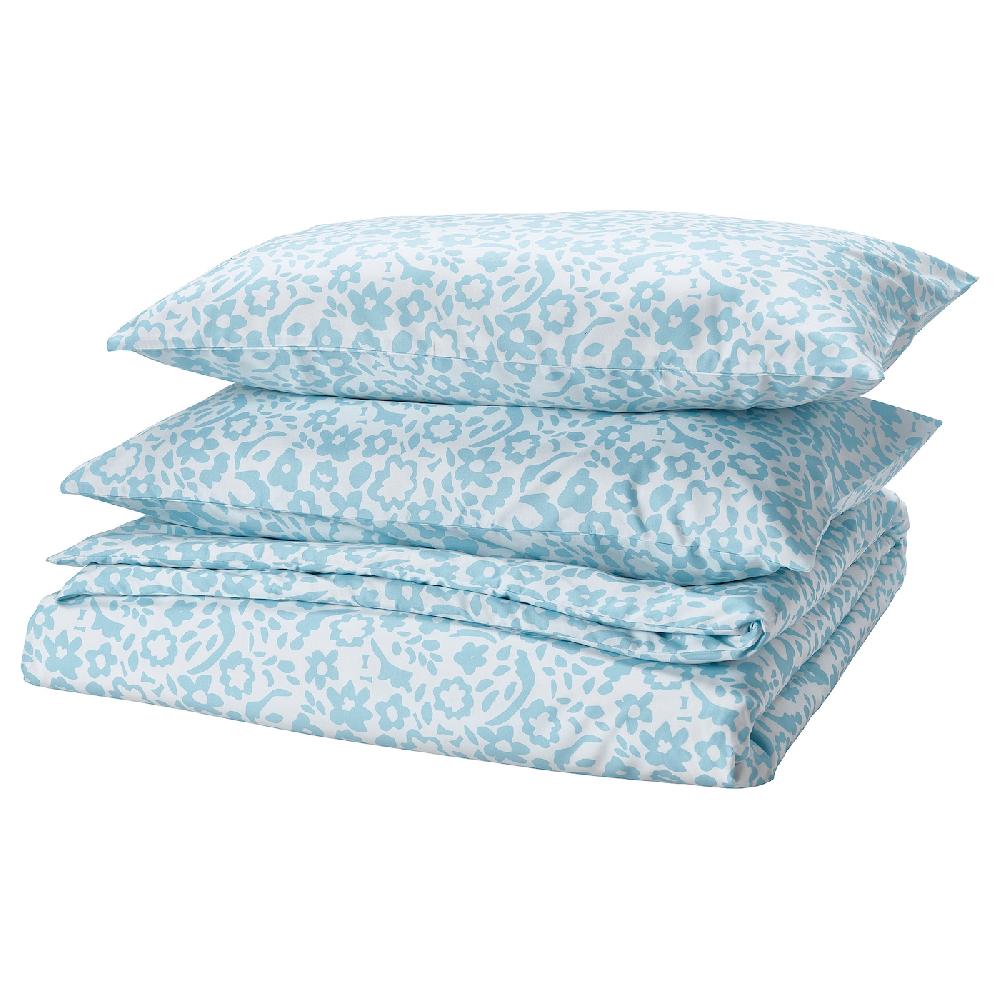 IKEA CYMBALBLOMMA Copripiumino e 2 federe bianco/blu 240x220/50x80 cm