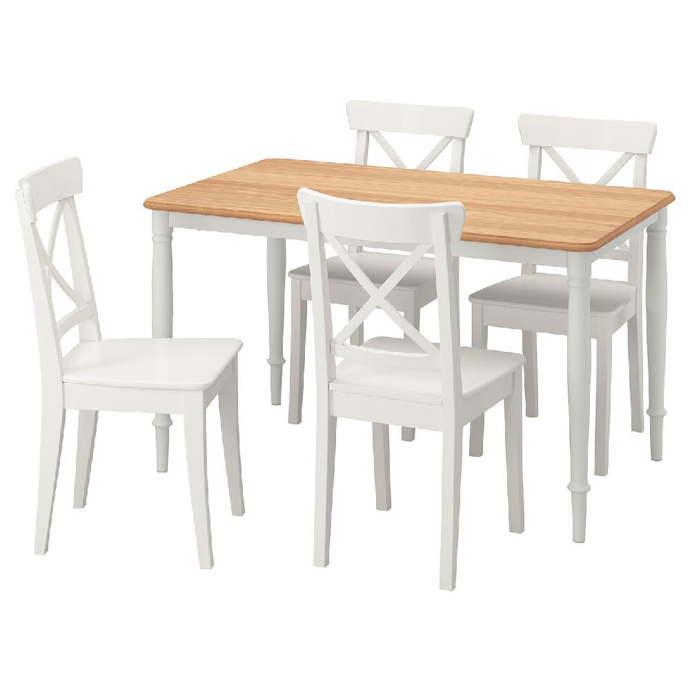 IKEA DANDERYD / INGOLF Tavolo e 4 sedie impiallacciatura di rovere bianco/bianco 130x80 cm