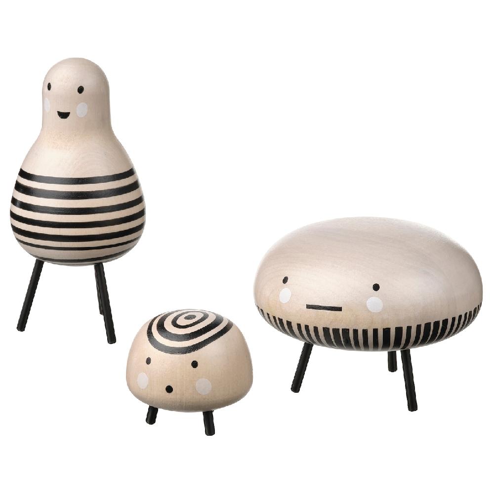 IKEA DVÄRGTALL Set di 3 decorazioni legno massiccio/nero