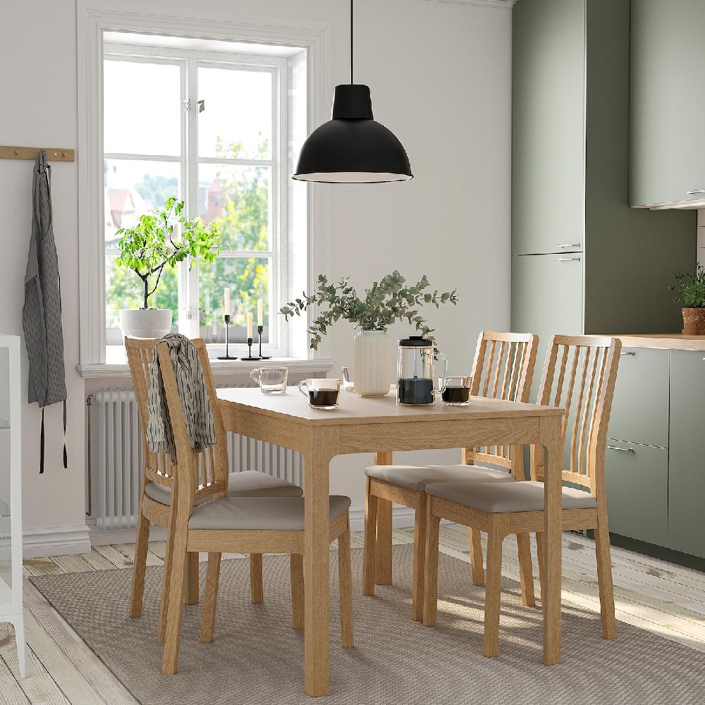 IKEA EKEDALEN / EKEDALEN Tavolo E 4 Sedie Rovere Effetto Rovere/Orrsta Grigio Chiaro 120/180 Cm