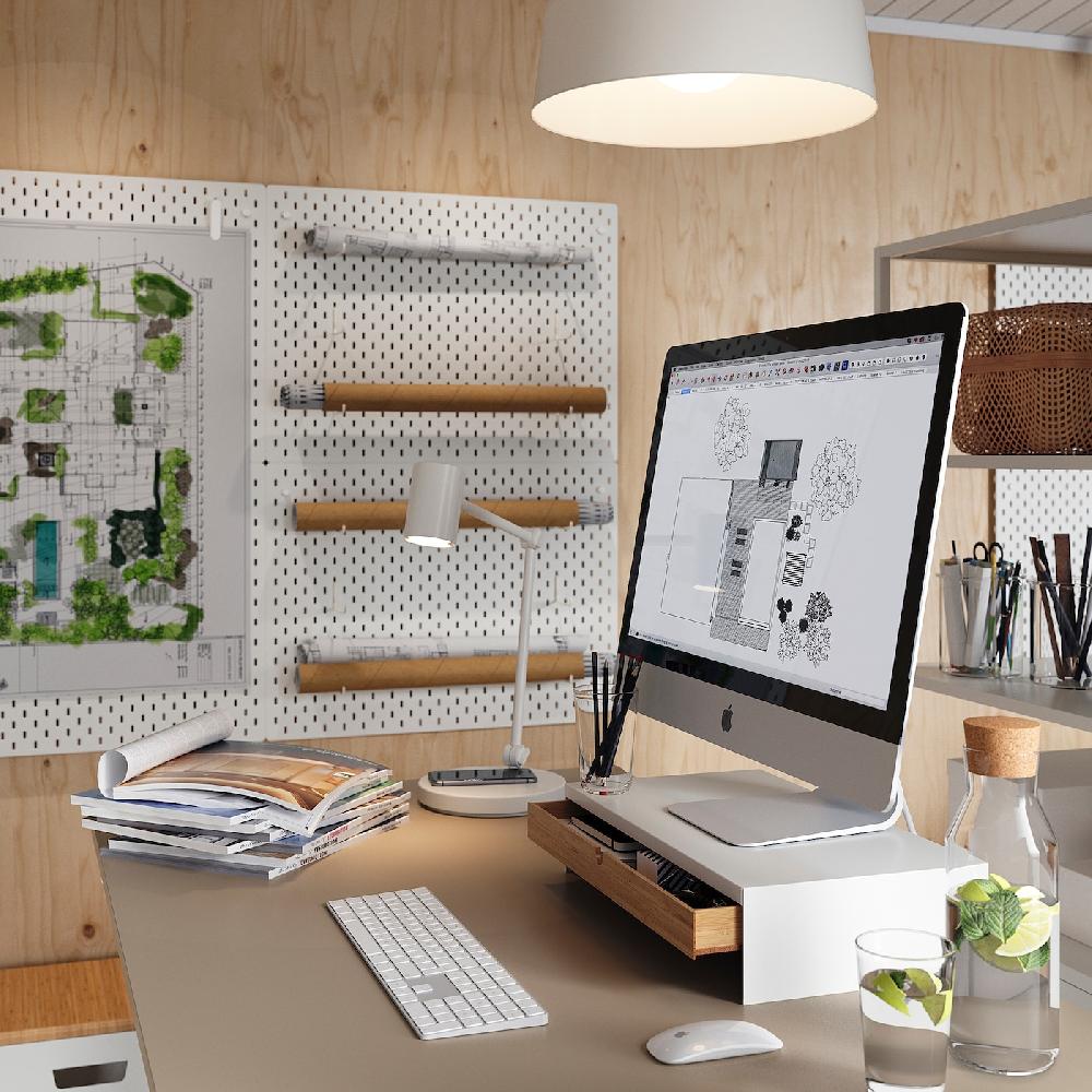 IKEA ELLOVEN Supporto Per Monitor Con Cassetto Bianco