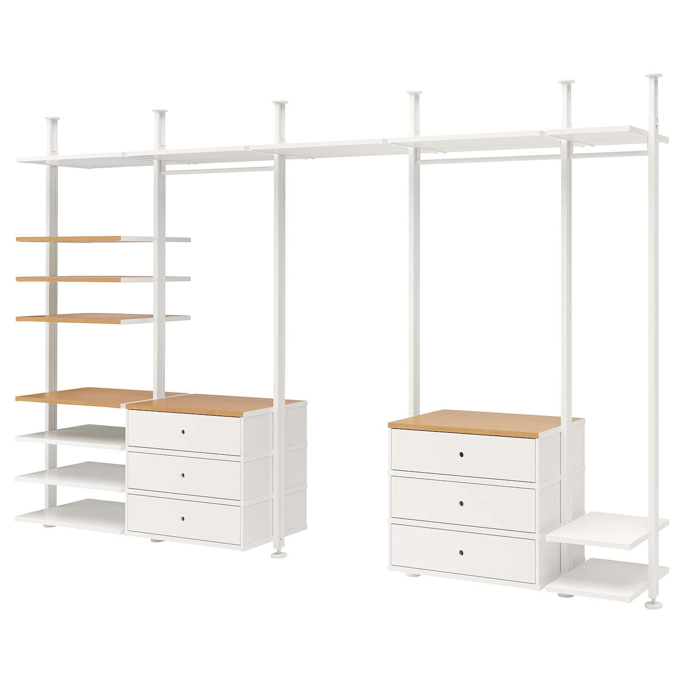 IKEA ELVARLI Combinazione di guardaroba bianco/bambù 385x51x222-350 cm