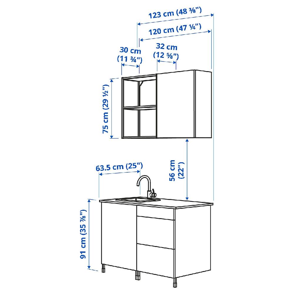 IKEA ENHET Cucina Antracite/grigio Cornice 123x63.5x222 Cm