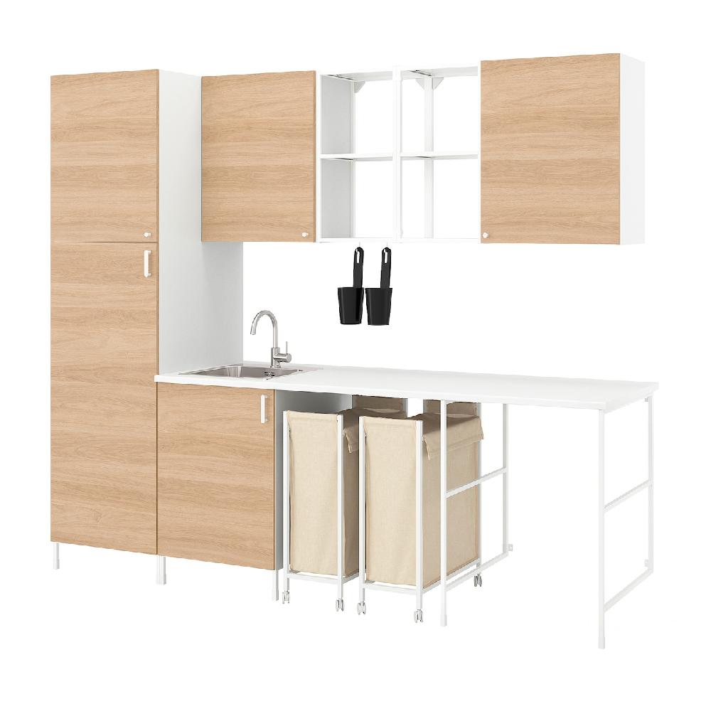 IKEA ENHET Lavanderia bianco/effetto rovere 261.5x63.5x222.5 cm