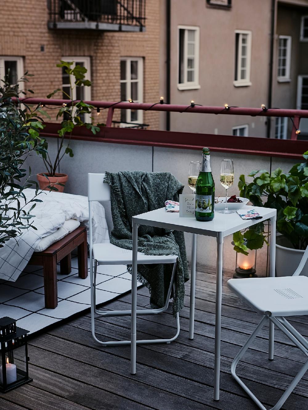 IKEA FEJAN Tavolo+2 Sedie Pieghevoli Giardino Bianco/bianco