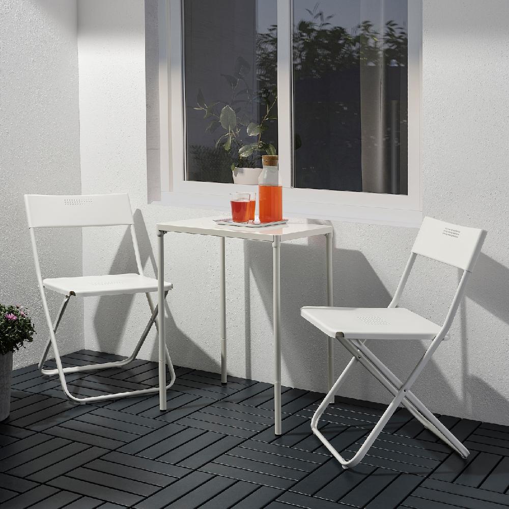 IKEA FEJAN Tavolo+2 Sedie Pieghevoli Giardino Bianco/bianco