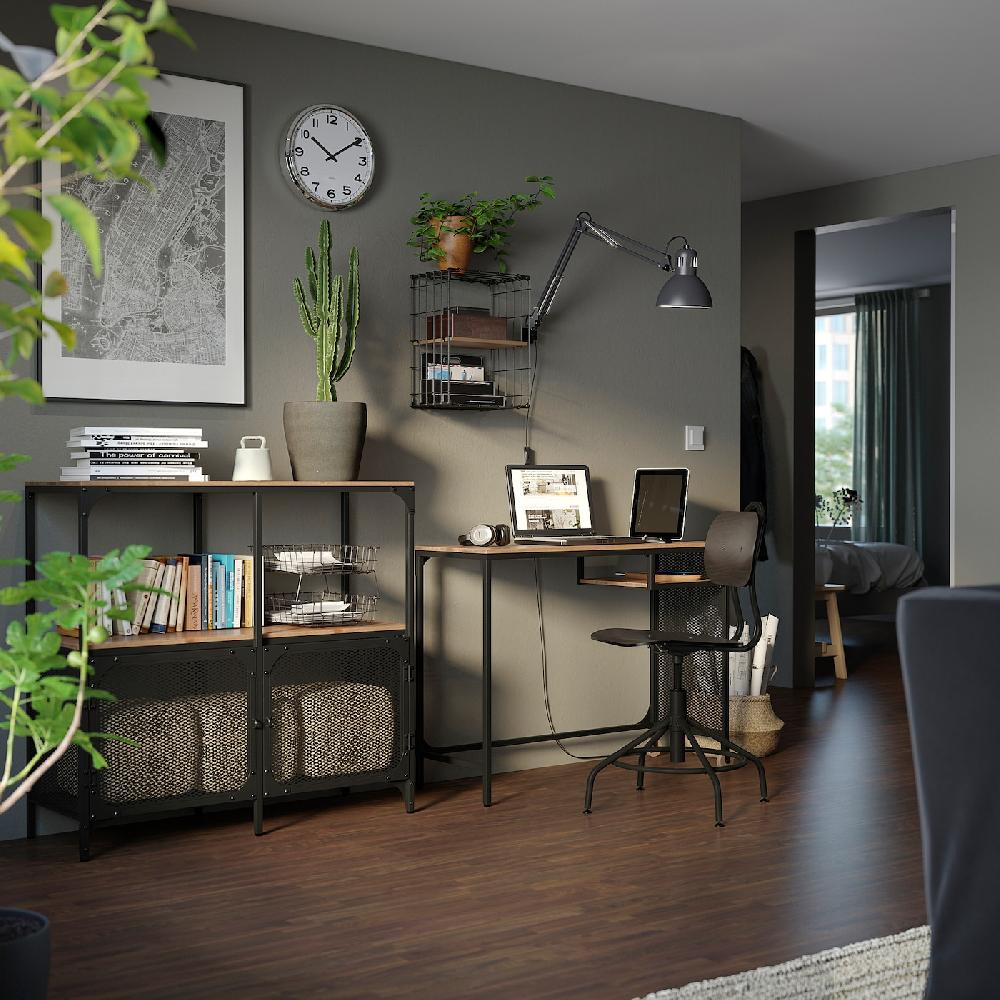 IKEA FJÄLLBO/KULLABERG / GULLHULT Scrivania/elemento Contenitore E Sedia Girevole Nero/pino