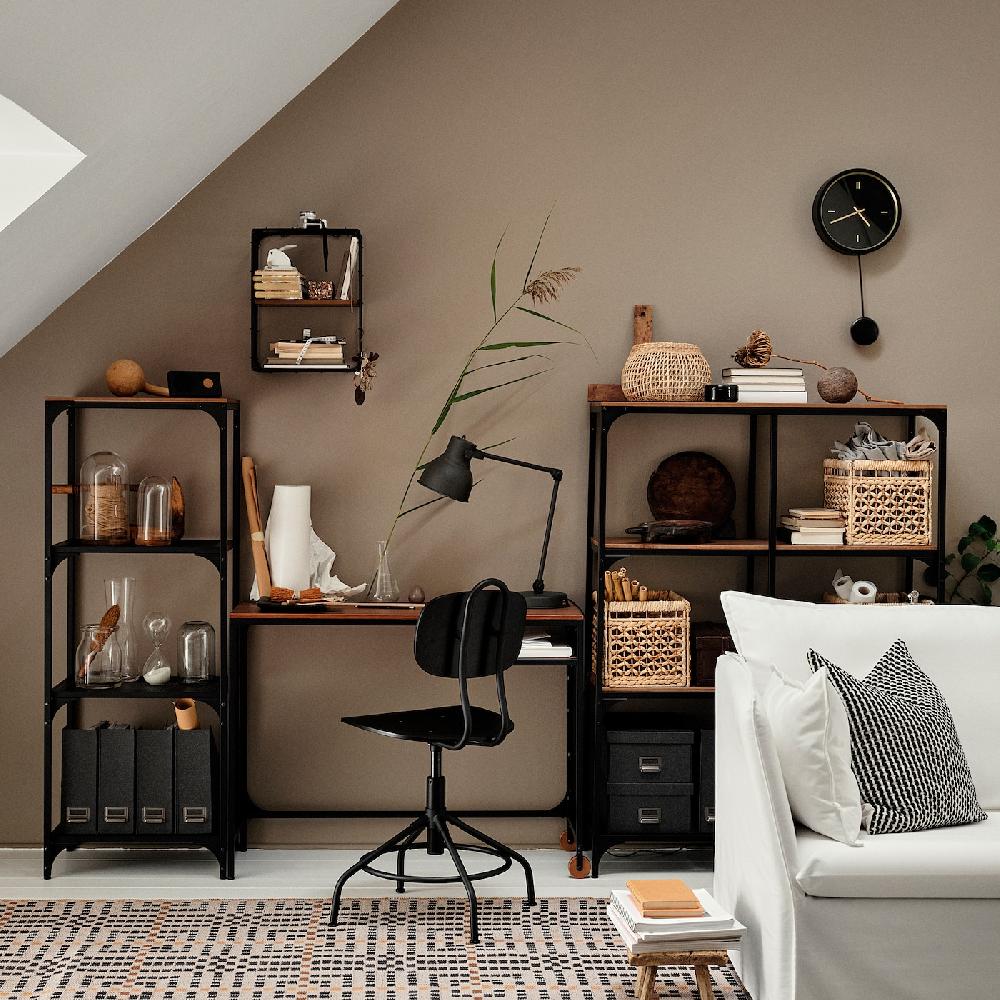 IKEA FJÄLLBO/KULLABERG / GULLHULT Scrivania/elemento Contenitore E Sedia Girevole Nero/pino