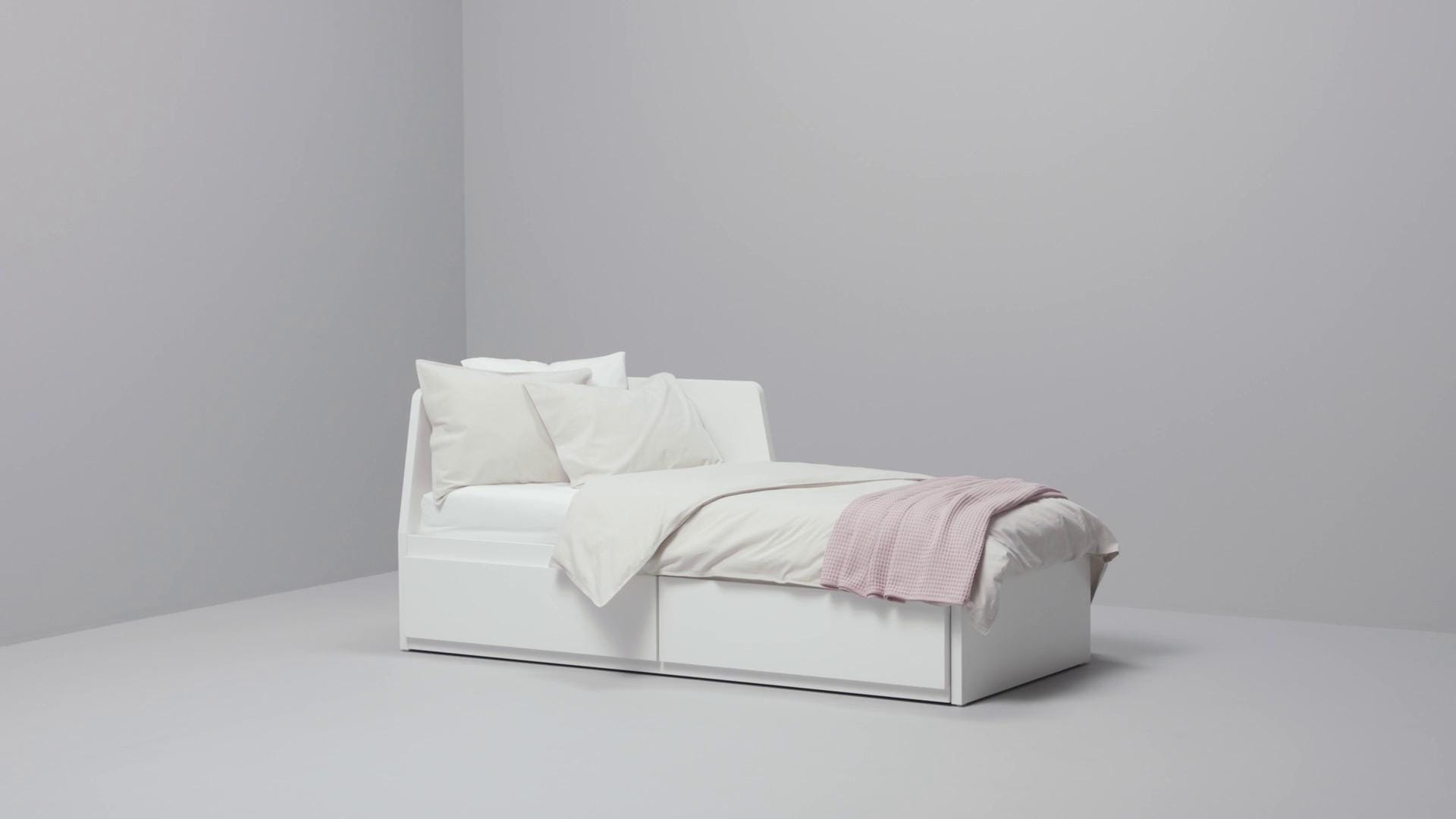 IKEA FLEKKE Letto Divano/2 Cassetti/2 Materassi Bianco/Åfjäll Rigido 80x200 Cm