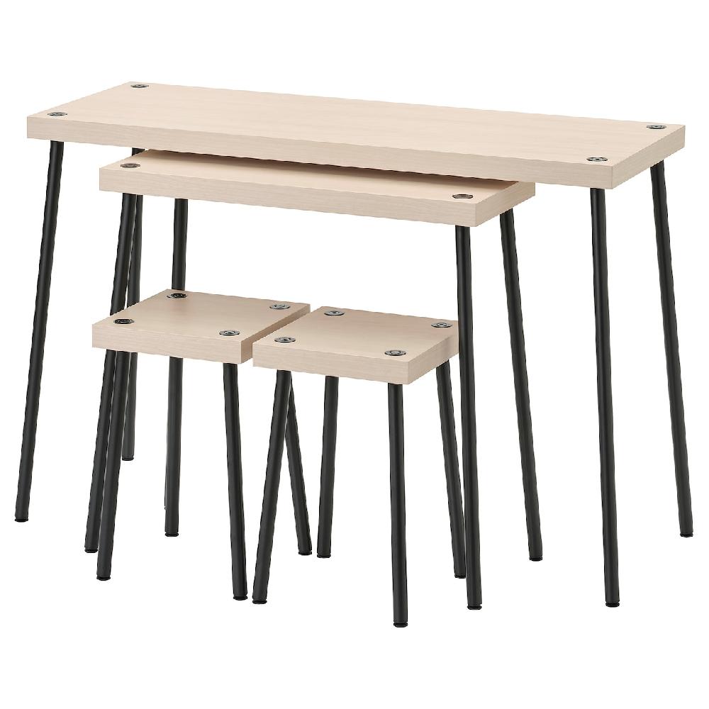 IKEA FRIDNÄS Set di tavoli e sgabelli 4 pezzi nero/effetto betulla