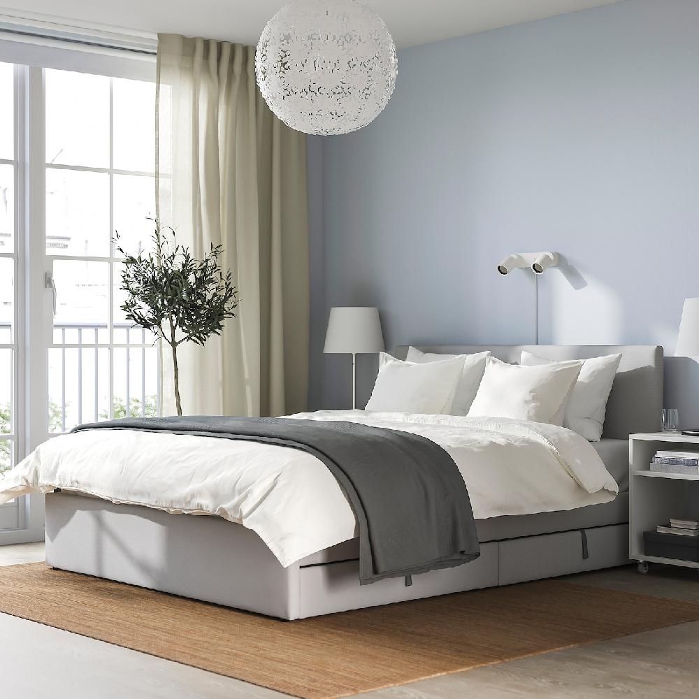 IKEA GLADSTAD Letto Imbottito 2 Contenitori Kabusa Grigio Chiaro 140x200 Cm