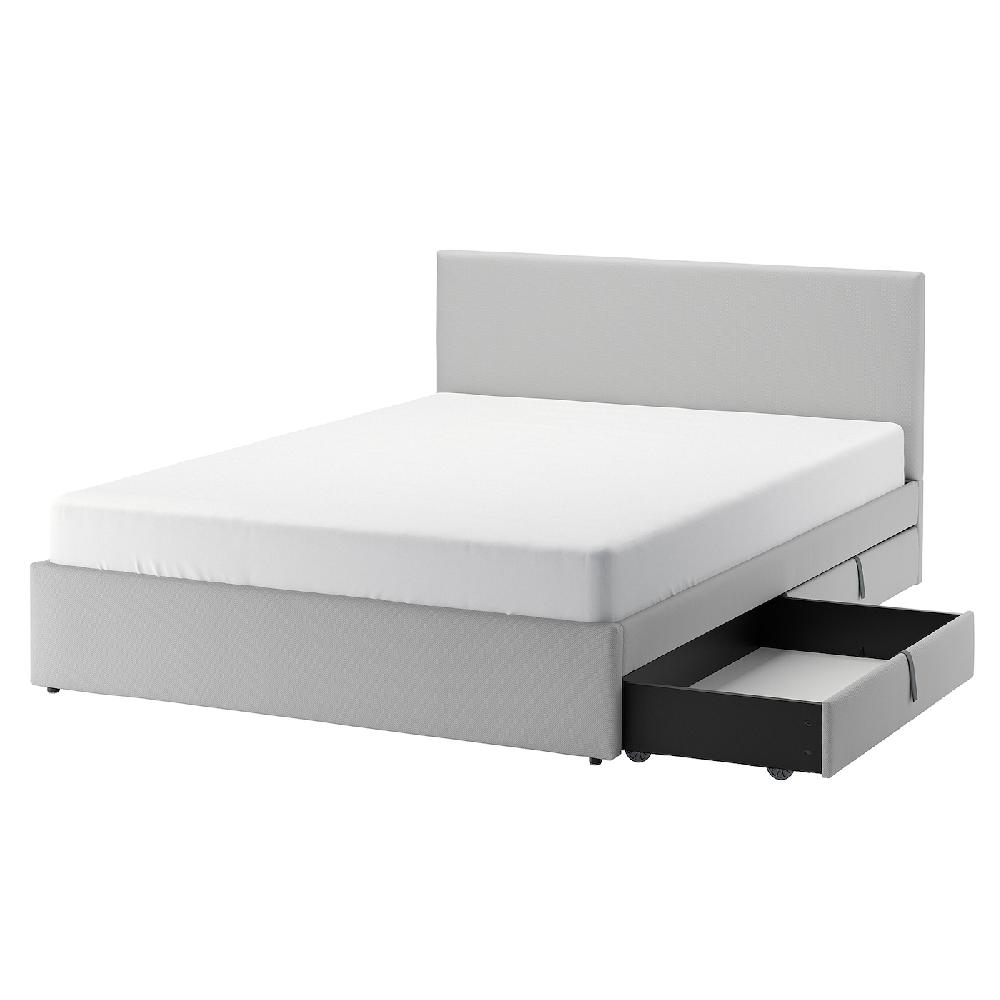 IKEA GLADSTAD Letto imbottito 2 contenitori Kabusa grigio chiaro 140x200 cm