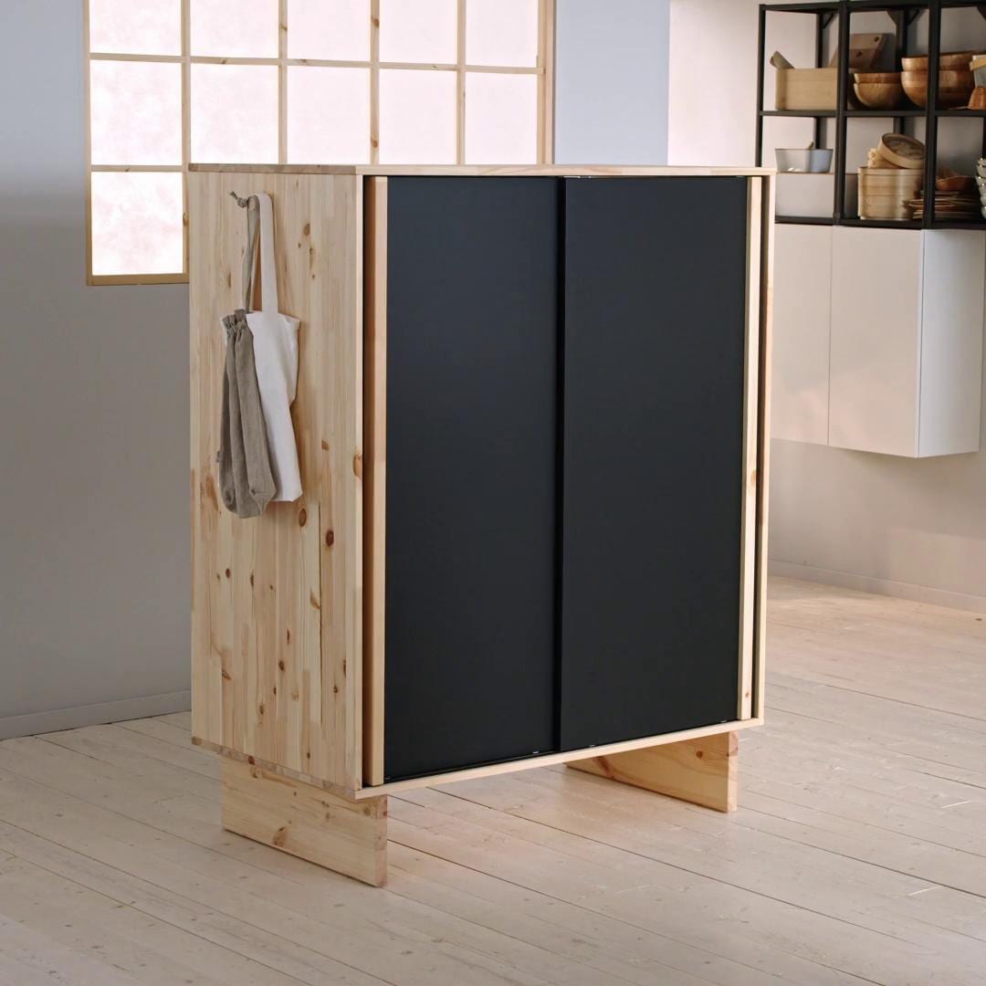 IKEA GLAMBERGET Guardaroba Con 3 Ante Scorrevoli Pino/nero 117x63x150 Cm