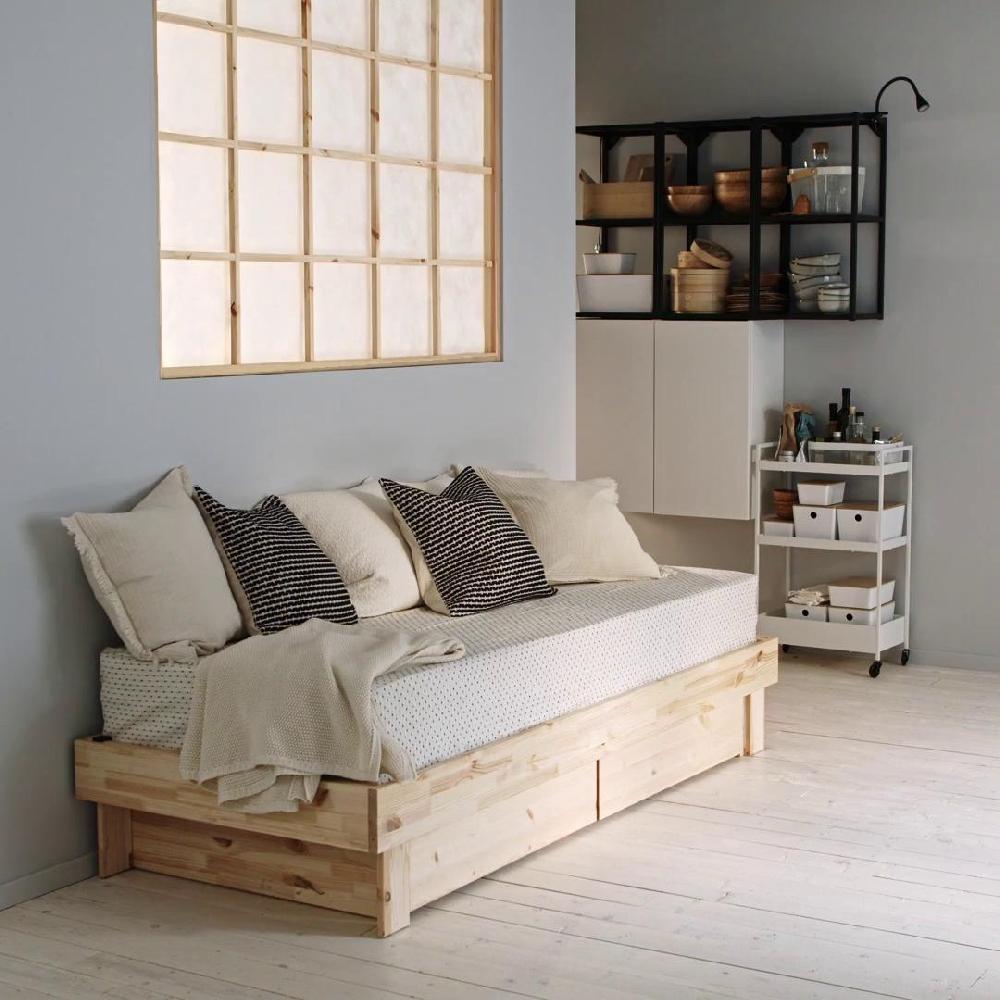 IKEA GLAMBERGET Letto Allung/contenit/2 Materassi Pino/Ågotnes Rigido 80x200 Cm