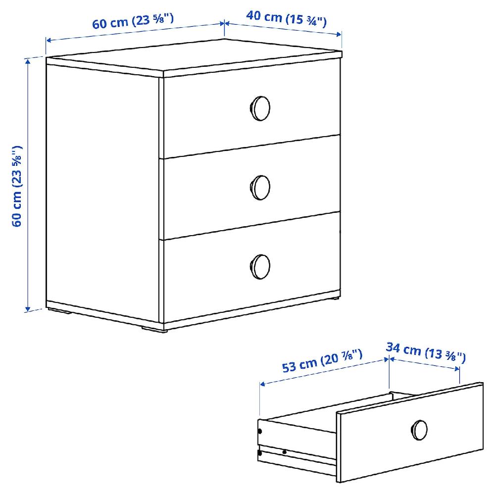 IKEA GODISHUS Cassettiera Con 3 Cassetti Bianco 60x40x60 Cm