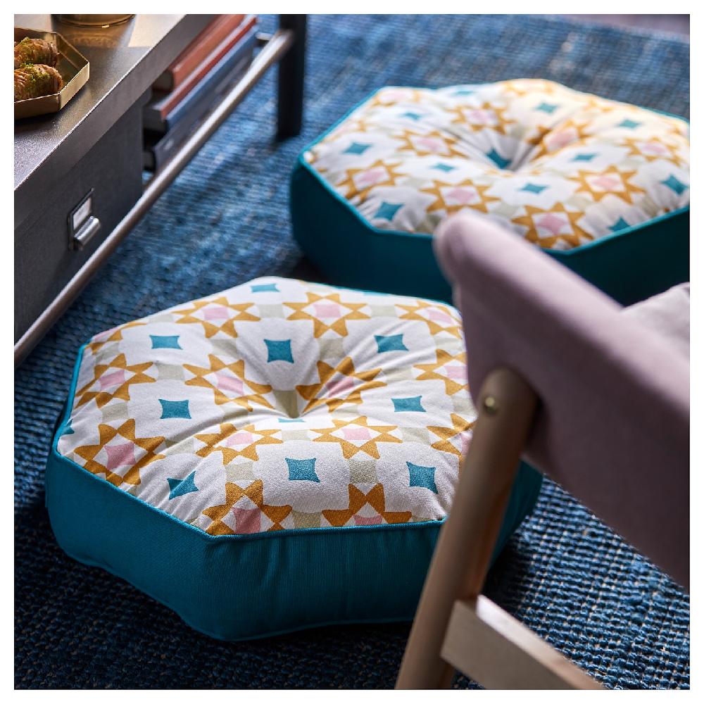 IKEA GOKVÄLLÅ Cuscino Per Pavimento Blu/multicolore 45x45x10 Cm