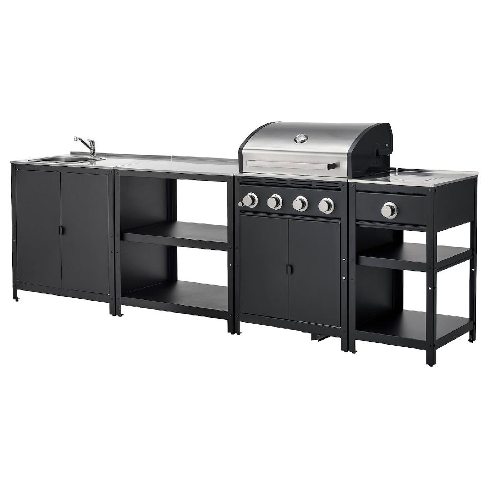 IKEA GRILLSKÄR Cucina da esterno barbecue gas/bruciatore laterale/inox 292x61 cm